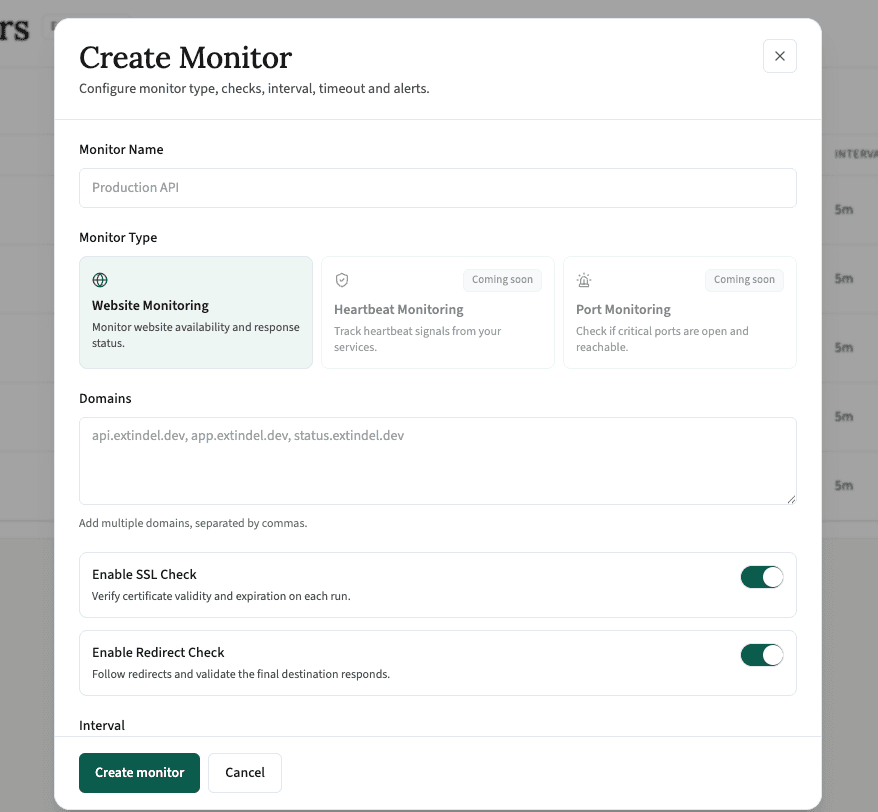 Monitor settings for timeout and redirect behavior
