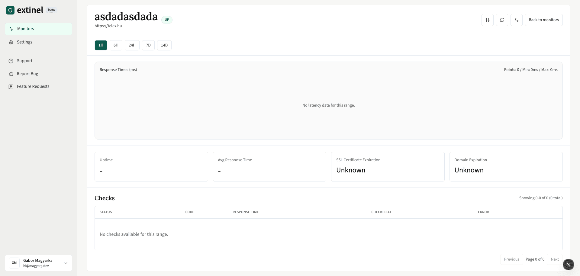 Alert timeline showing down and recovery notifications